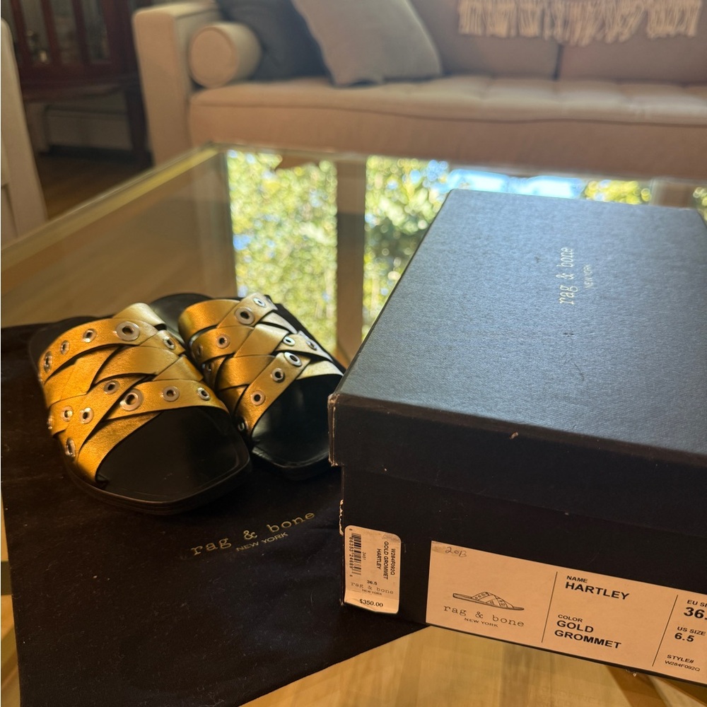 Rag & Bone Gold Slide Sandals